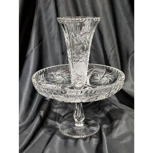 Vintage American Brilliant Cut Rare 2 Piece 1880's Glass Empergne